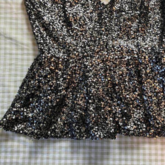 V neck silver sequin cami with flared waist, going out night out party new years - Picture 5 of 8